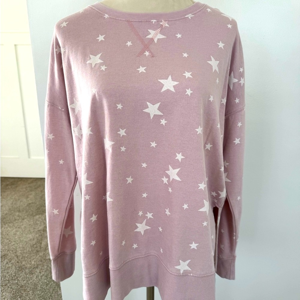 Lucky Brand Pink and White Crew Neck Sweater